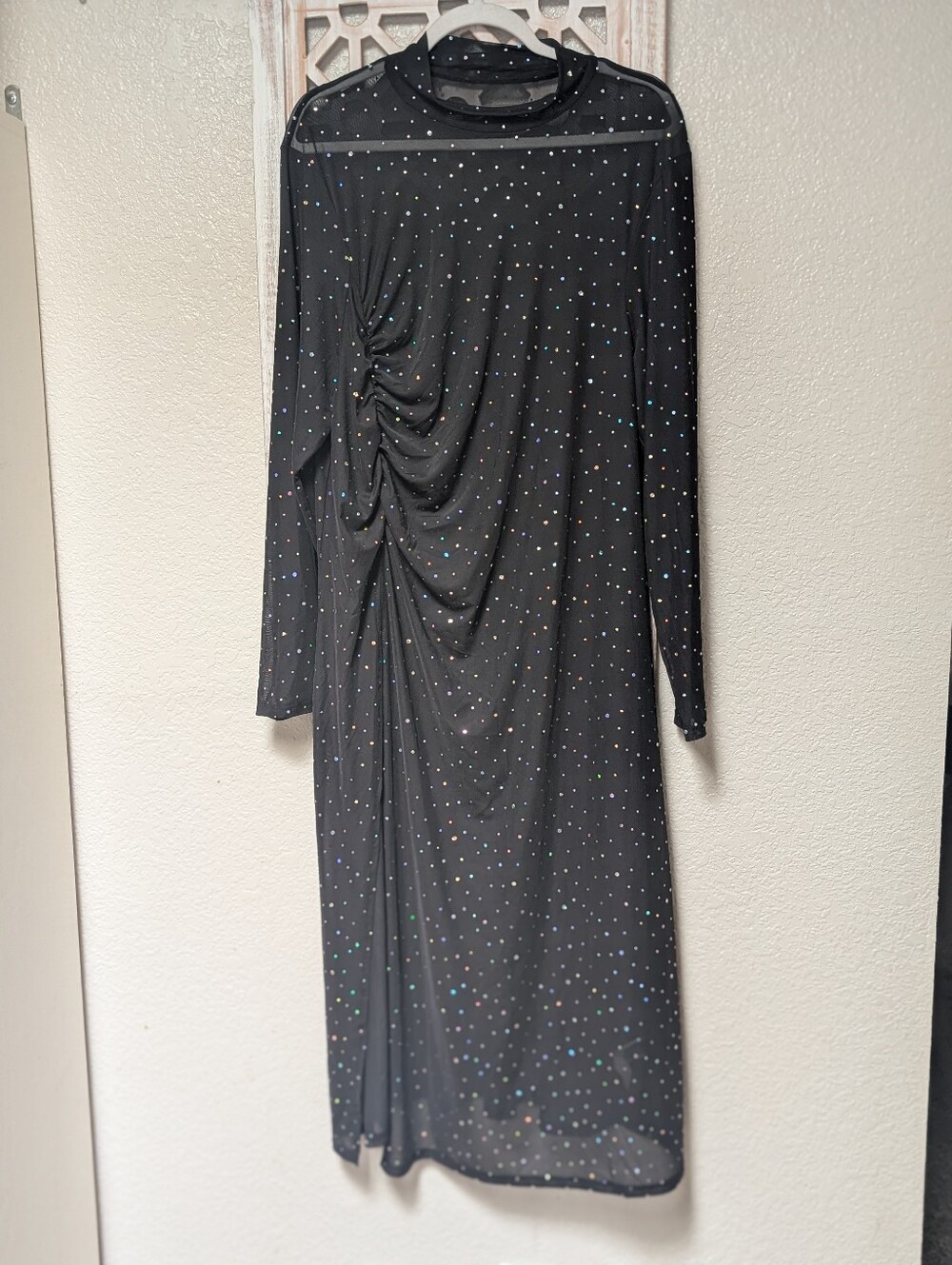 Shein Curve 4XL maxi dress high neck black mesh sheer sequins bodycon party club